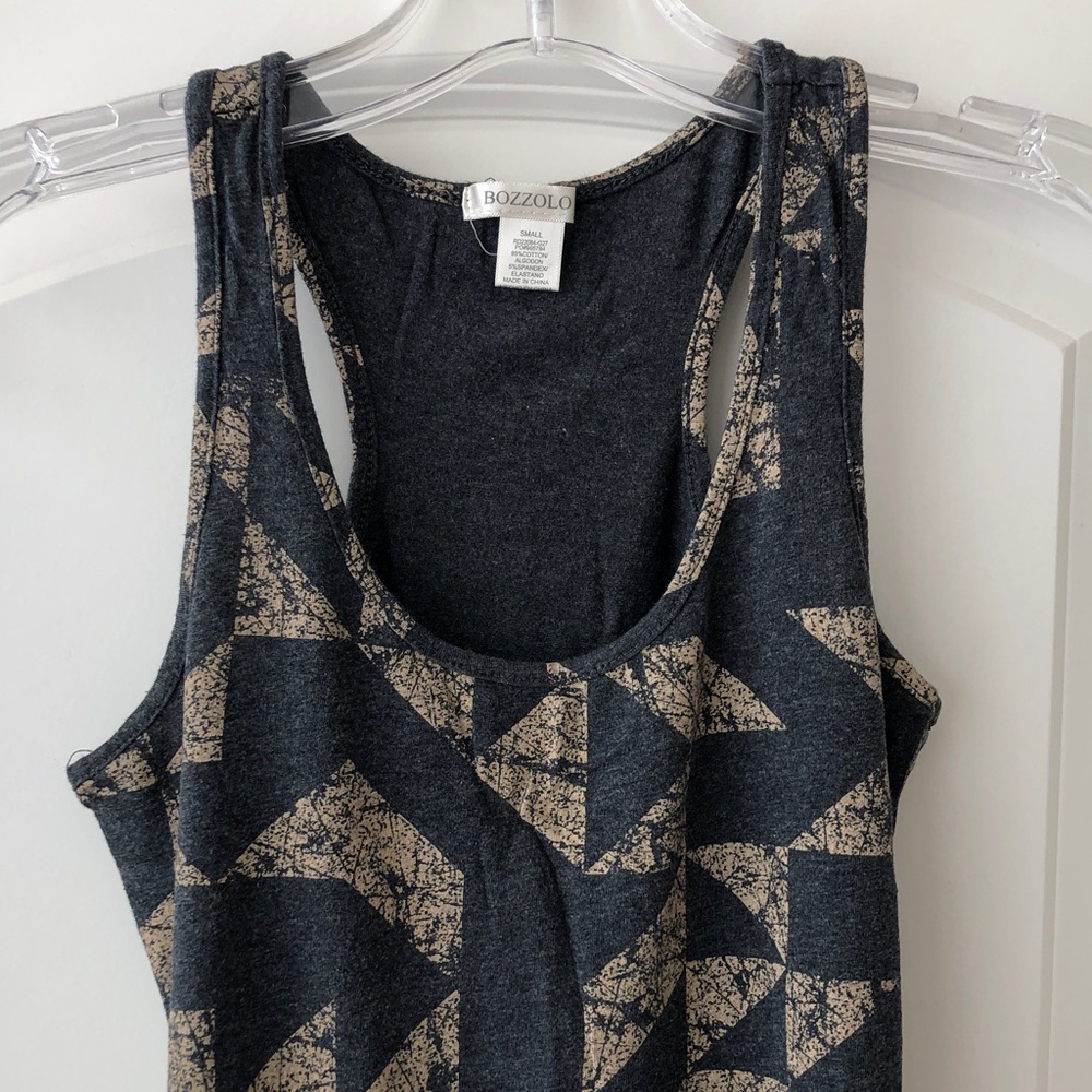 Bozzolo Grey Tank Midi Dress with Tan Geometric Print - Picture 3 of 7